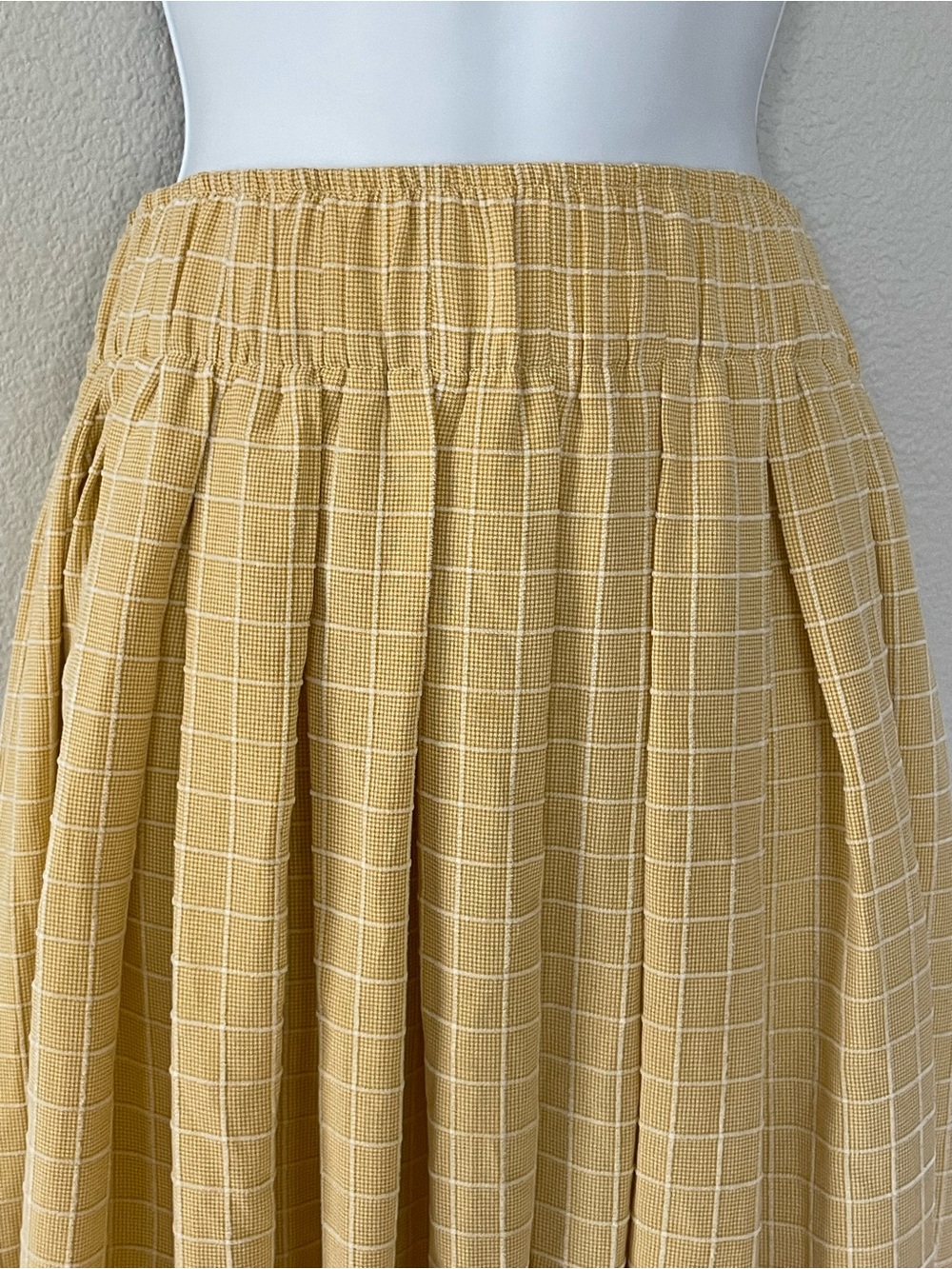 Cottagecore Skirt Windowpane Yellow Plaid Midi A-Line Prairie Skirt Urban Revive - Picture 8 of 10